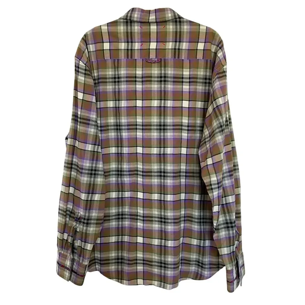 Robert Graham Freshly Laundered Shirt Men XXL Purple Plaid Embroidered Button Up - Picture 3 of 12